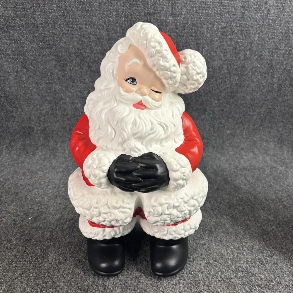 Vtg Atlantic Mold Santa & Mrs Claus Winking Knitting Ceramic Christmas 14